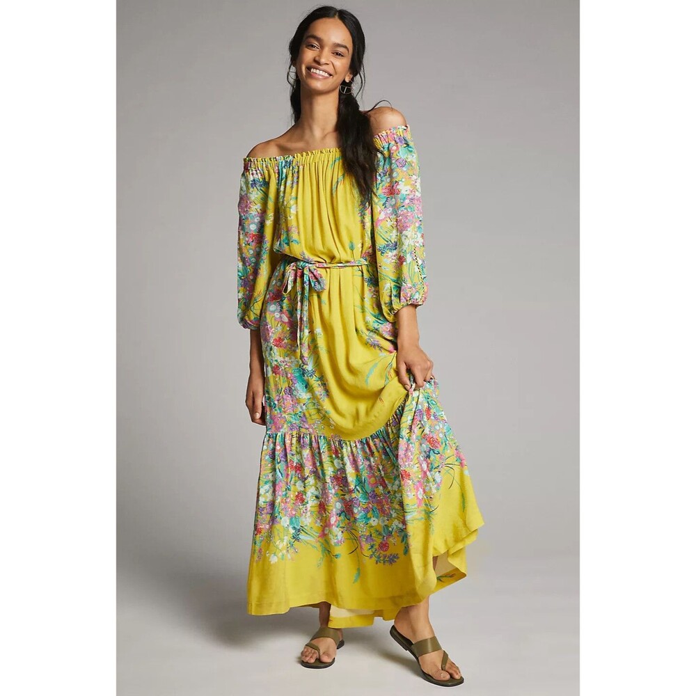 New Anthropologie Eliora Off-The-Shoulder Maxi Dress Floral Print Size XS
